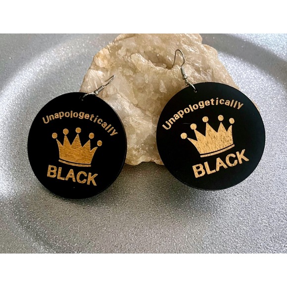 Unapologetically Black Earrings, Gold Crown, Queen, King Statement Earrings -New - Picture 1 of 16